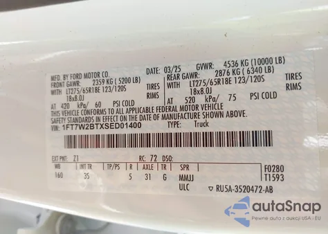 2025 Ford F-250 Xlt from USA, damaged, VIN 1FT7W2BTXSED01400